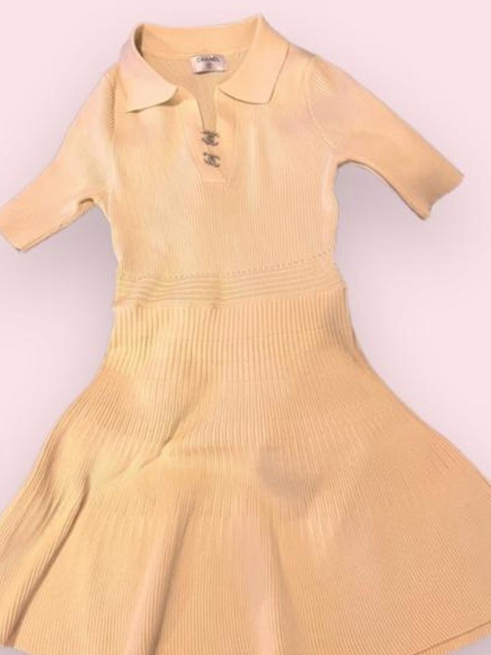 Custom CHANEL Cream Knit Polo Dress